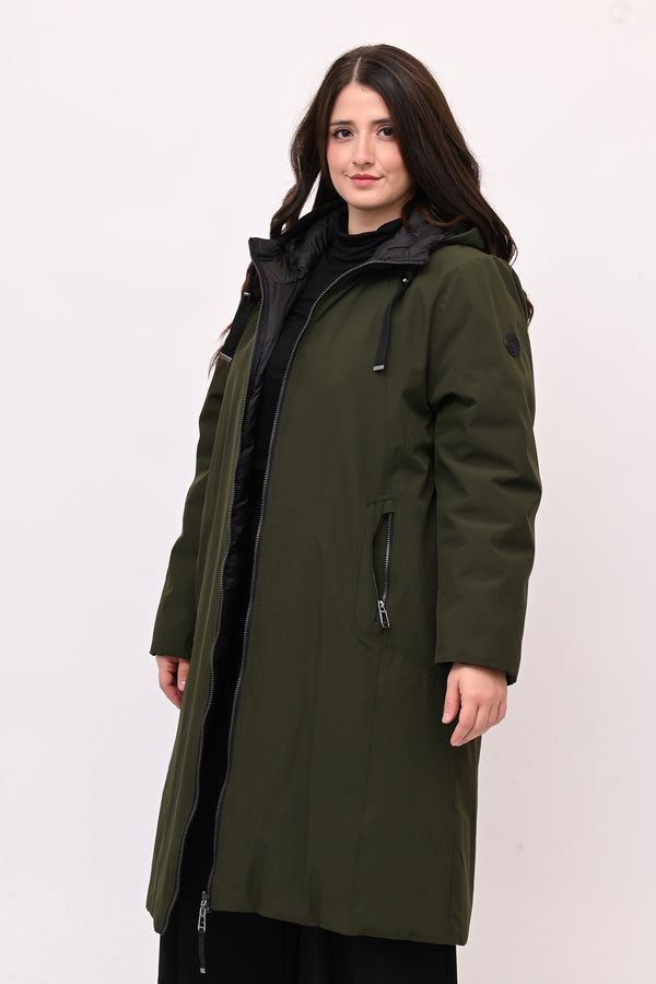 Cappotto imbottito reversibile - Verde militare/Nero
