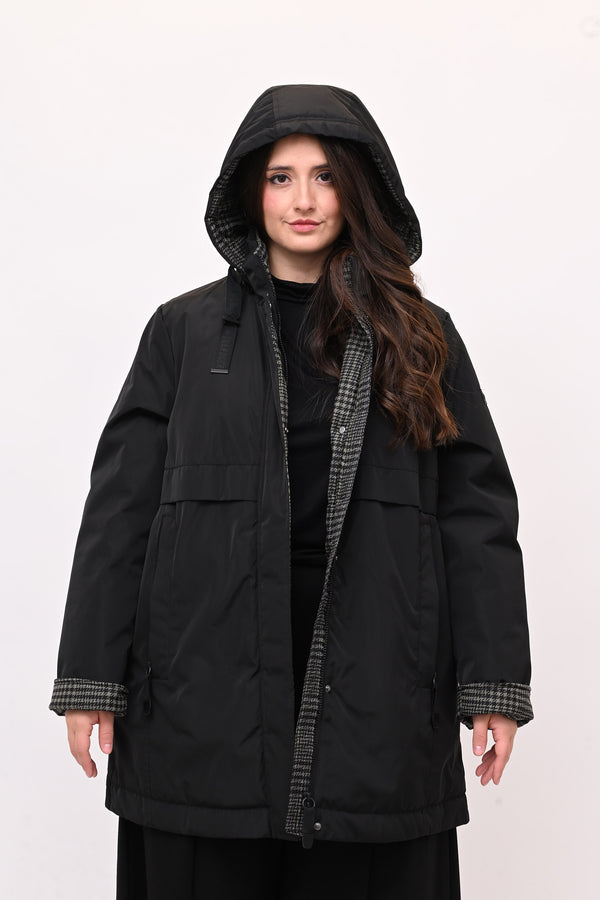 Piumino 3/4 pied de poule - Nero