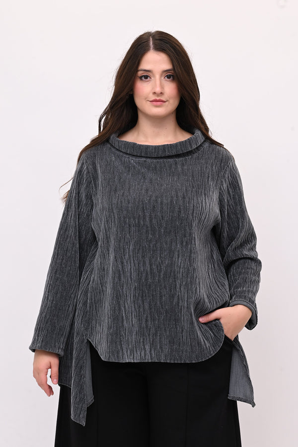 Maglia colletto ciniglia - Grigio piombo