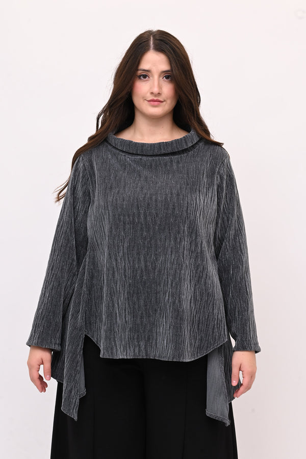 Maglia colletto ciniglia - Grigio piombo