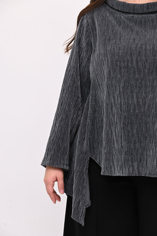 Maglia colletto ciniglia - Grigio piombo