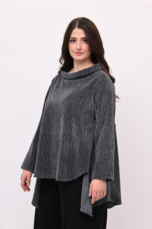 Maglia colletto ciniglia - Grigio piombo
