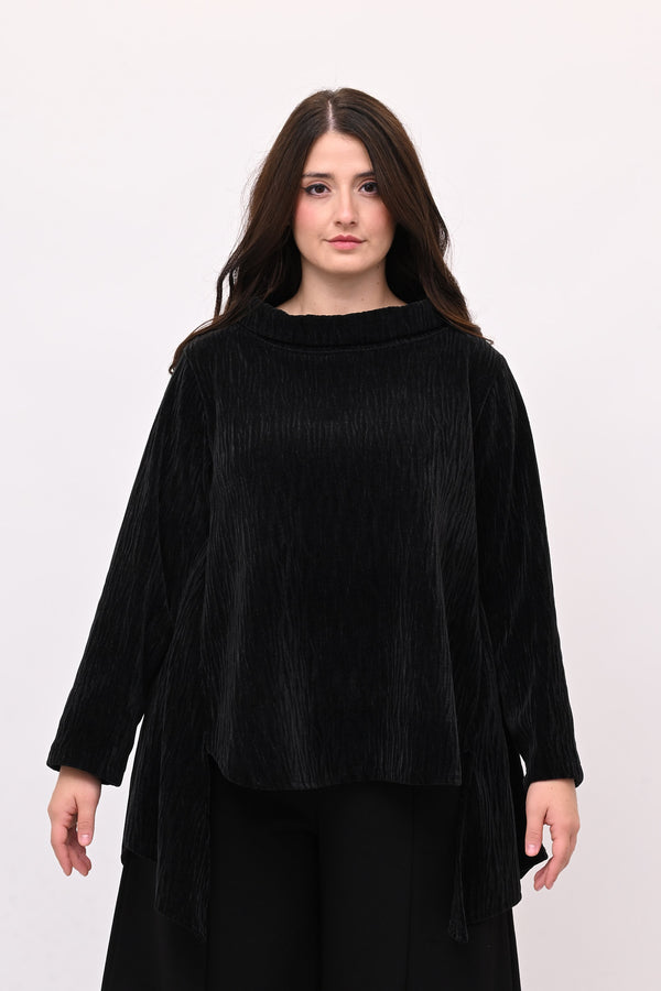 Maglia colletto ciniglia - Nero