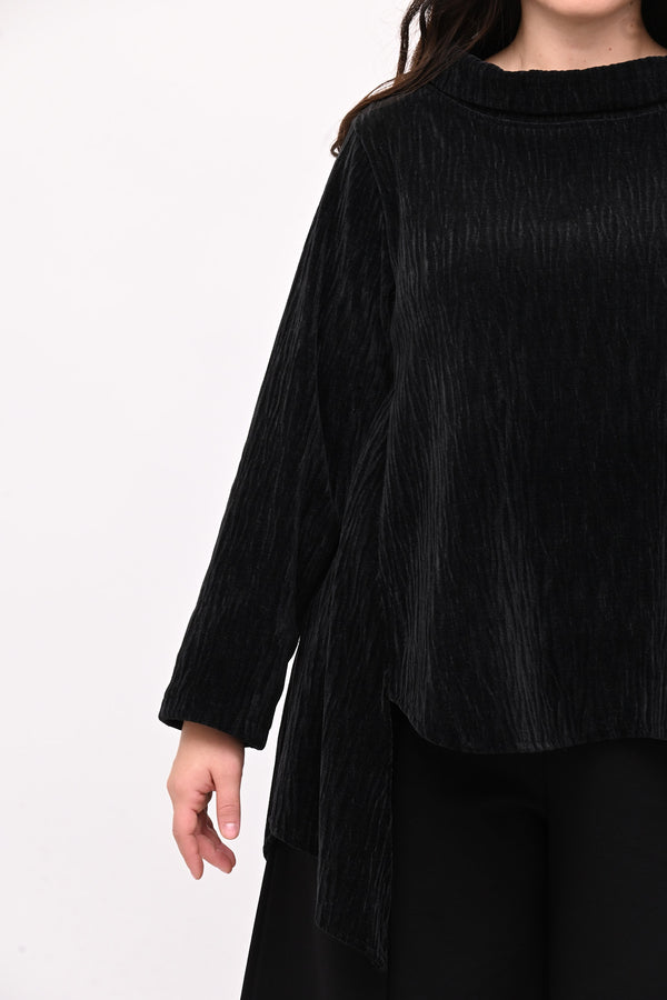 Maglia colletto ciniglia - Nero