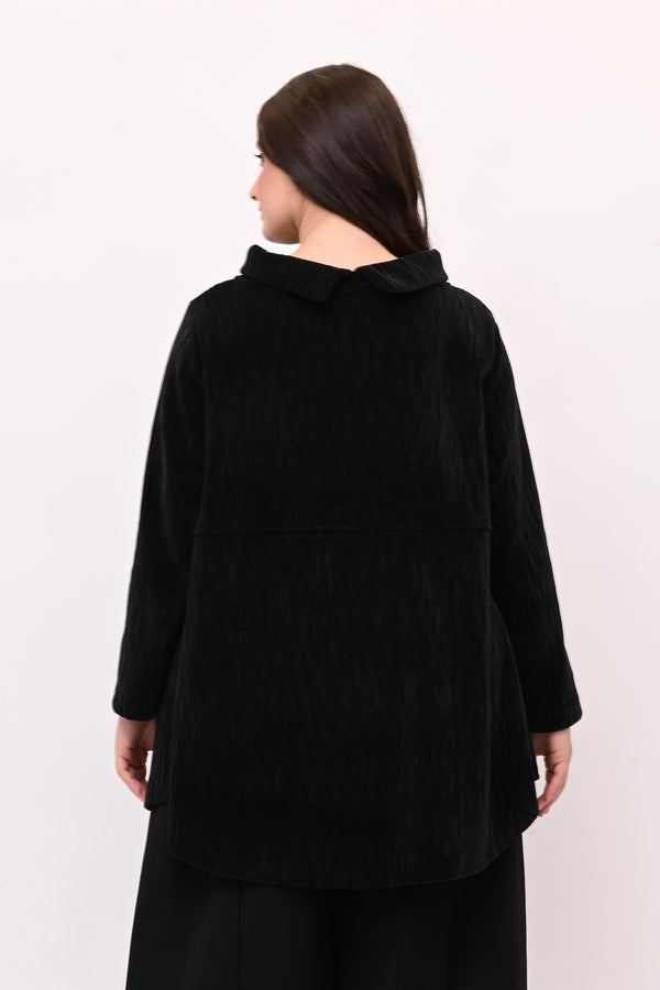 Maglia colletto ciniglia - Nero