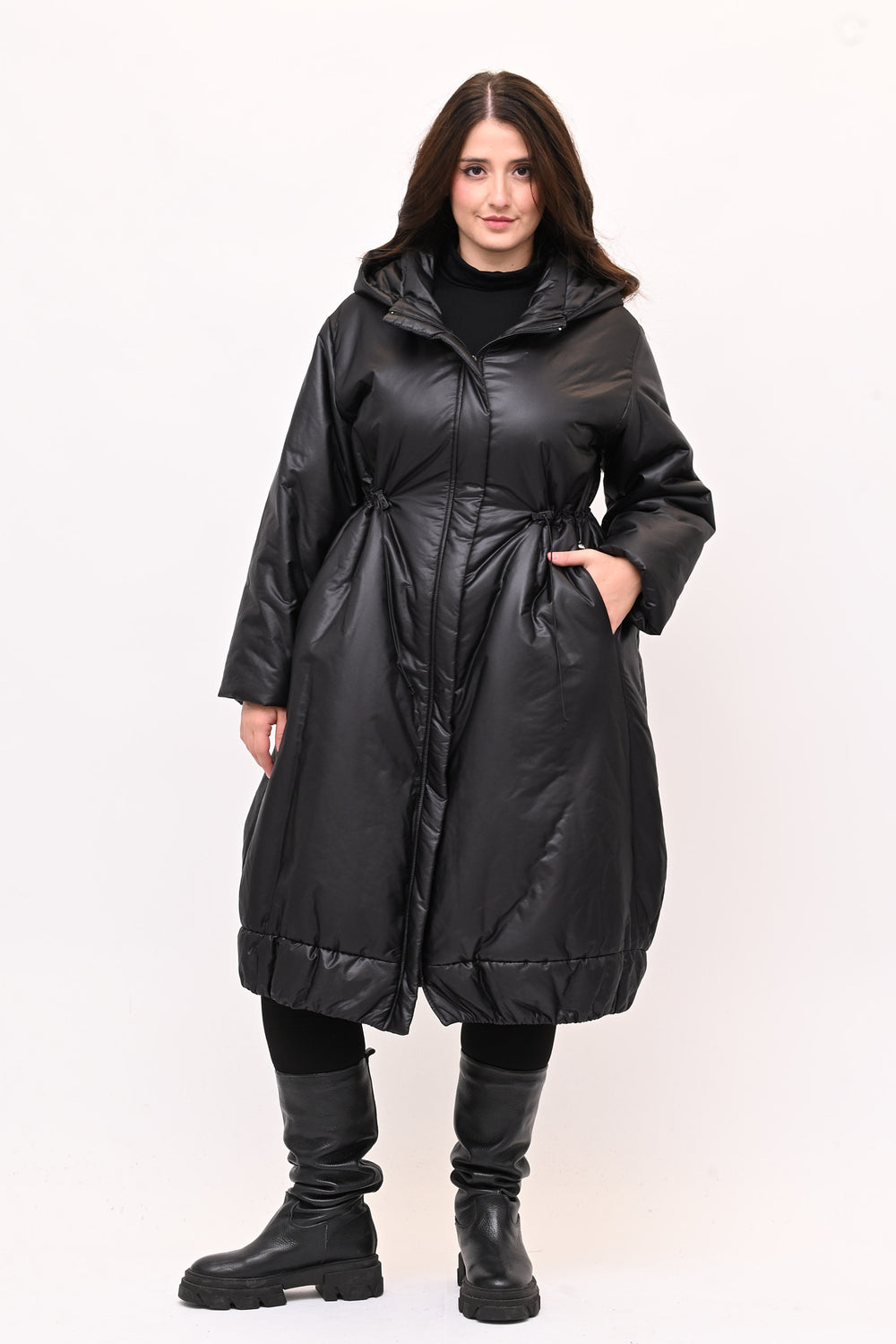 Piumino lungo arriccio - Nero