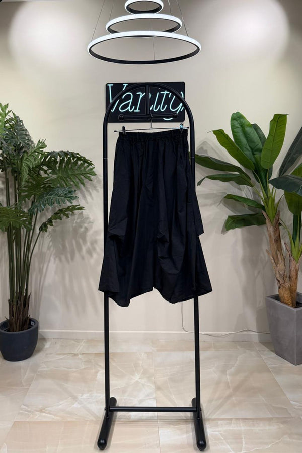 Gonna cotone arricciata - Nero