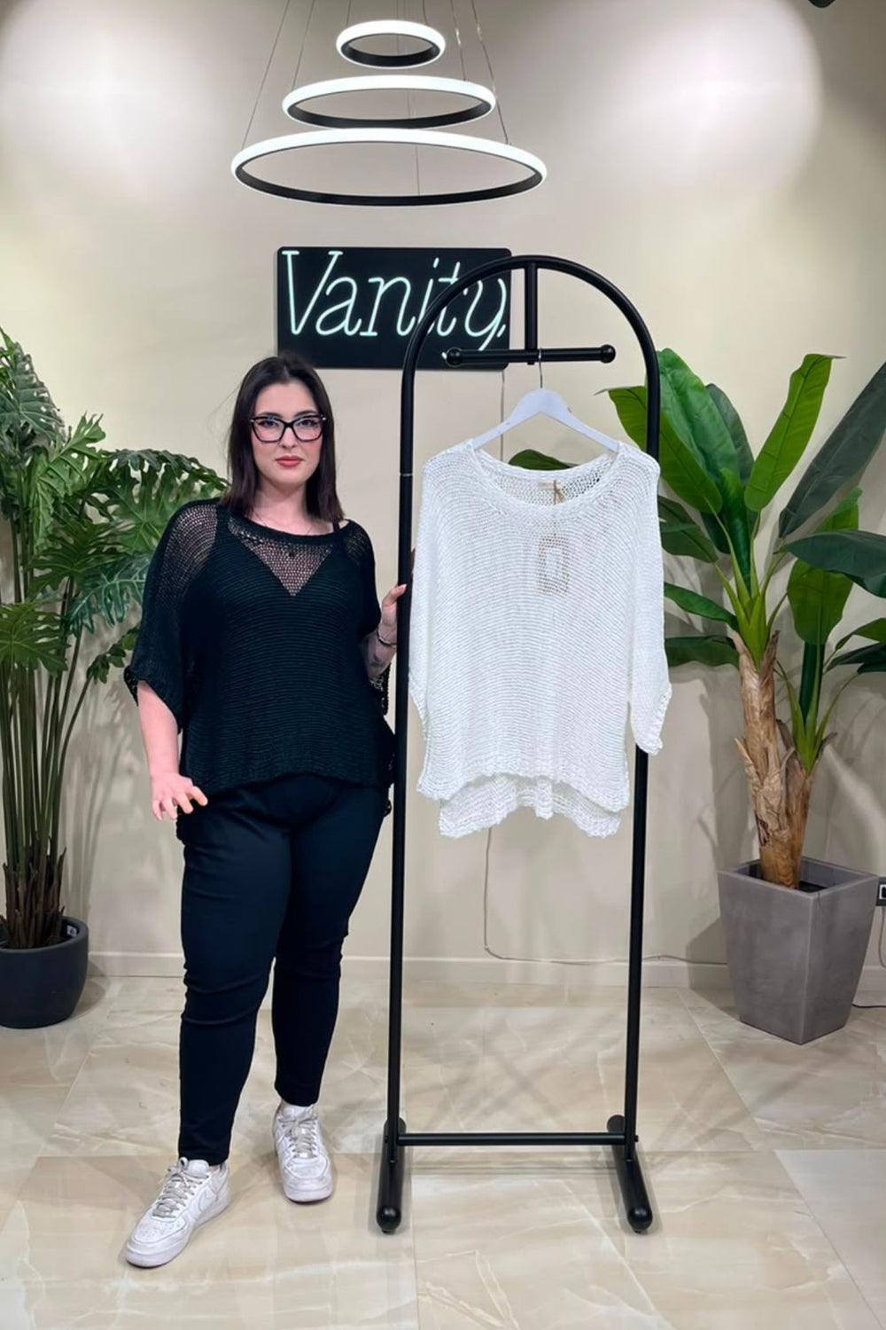 Maglia filo spacchi - Bianco