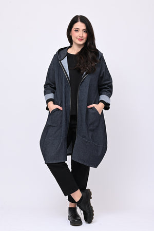 Spolverino jeans cappuccio - Jeans scuro