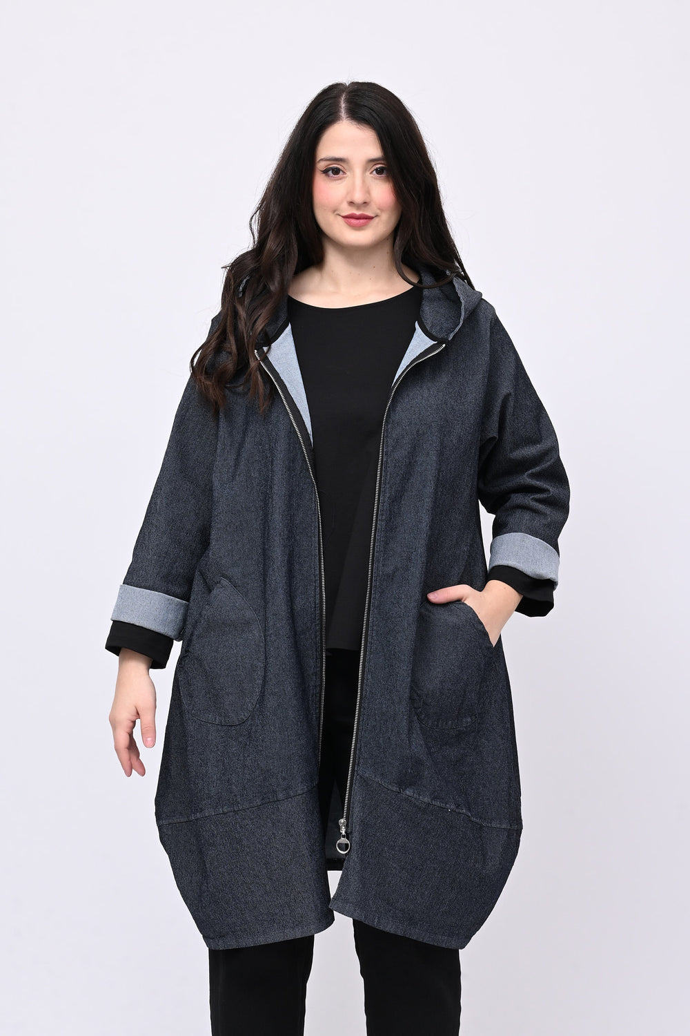 Spolverino jeans cappuccio - Jeans scuro