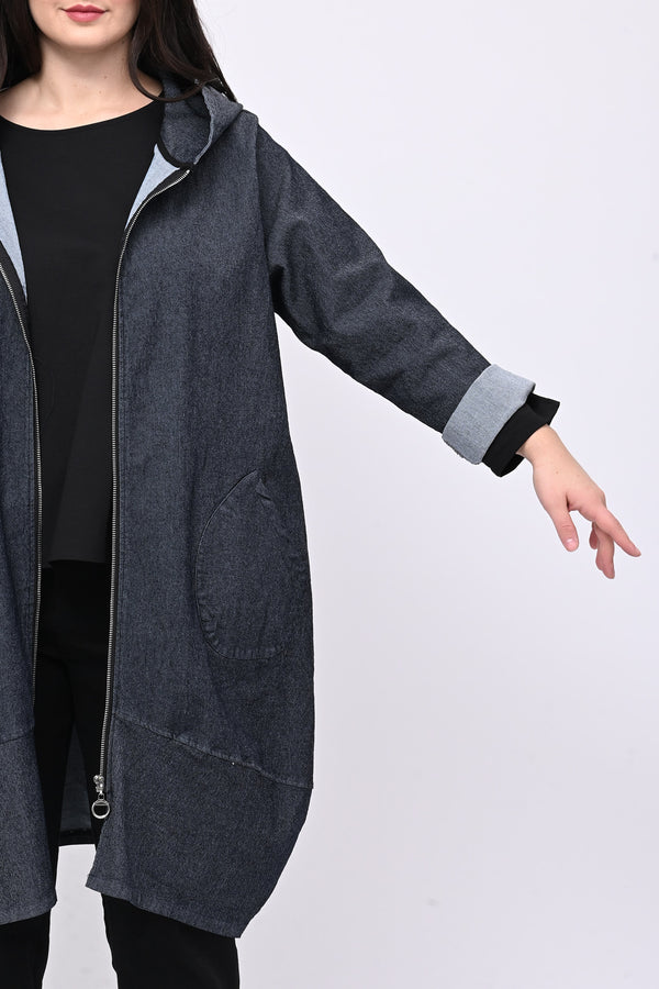 Spolverino jeans cappuccio - Jeans scuro