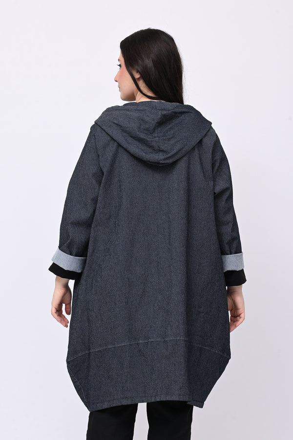 Spolverino jeans cappuccio - Jeans scuro