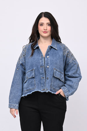 Giacca crop strass - Jeans chiaro