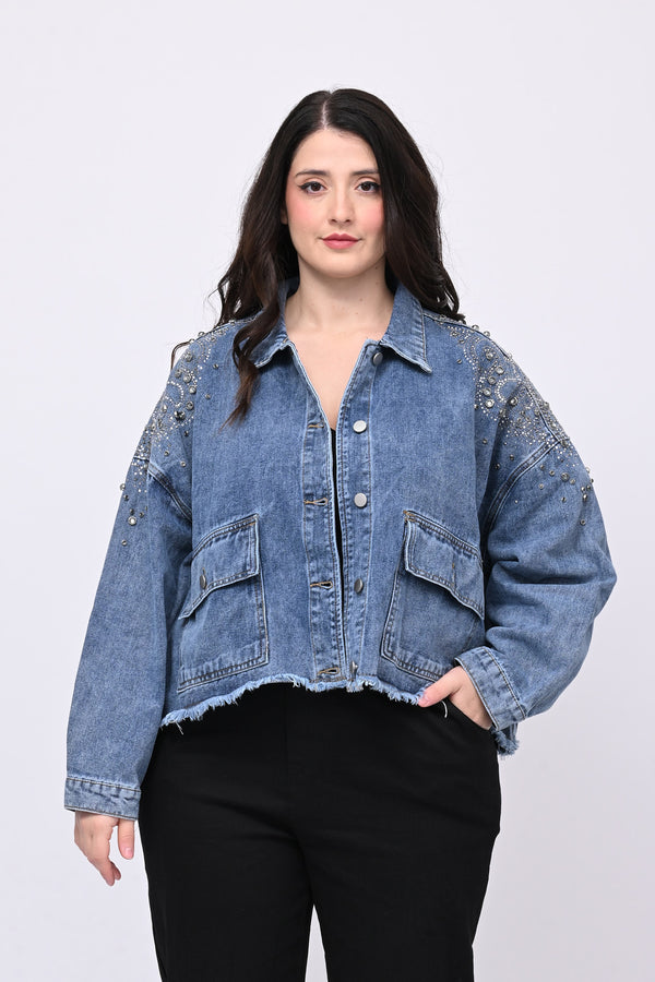 Giacca crop strass - Jeans chiaro