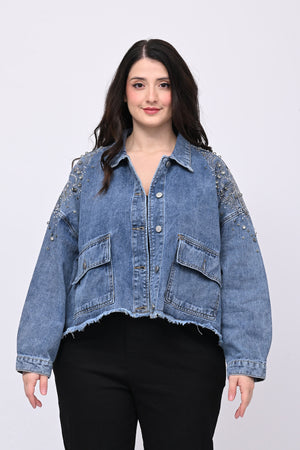 Giacca crop strass - Jeans chiaro