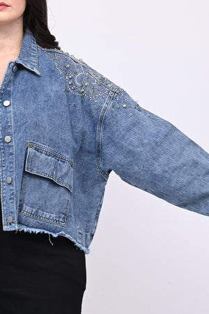 Giacca crop strass - Jeans chiaro