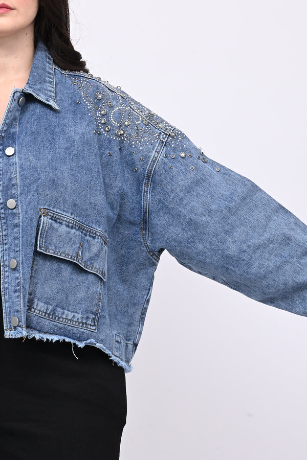 Giacca crop strass - Jeans chiaro