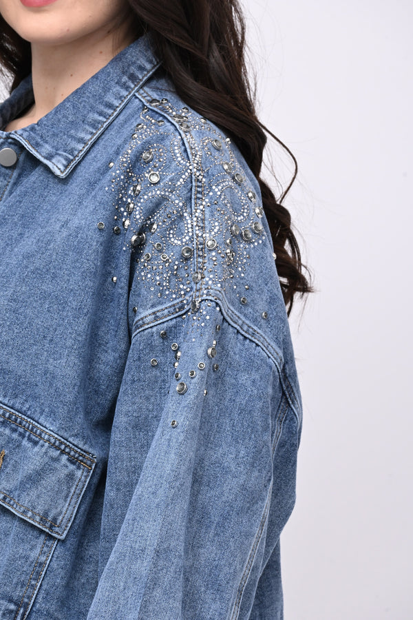 Giacca crop strass - Jeans chiaro