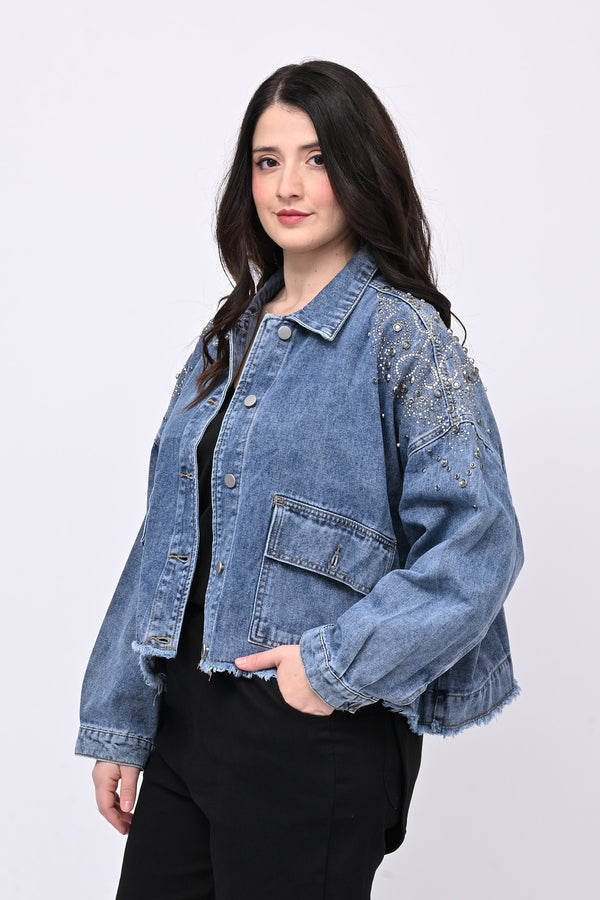 Giacca crop strass - Jeans chiaro
