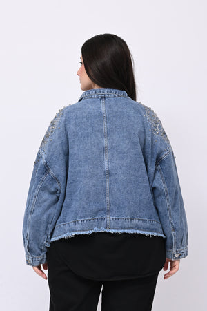 Giacca crop strass - Jeans chiaro