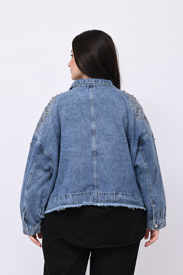 Giacca crop strass - Jeans chiaro