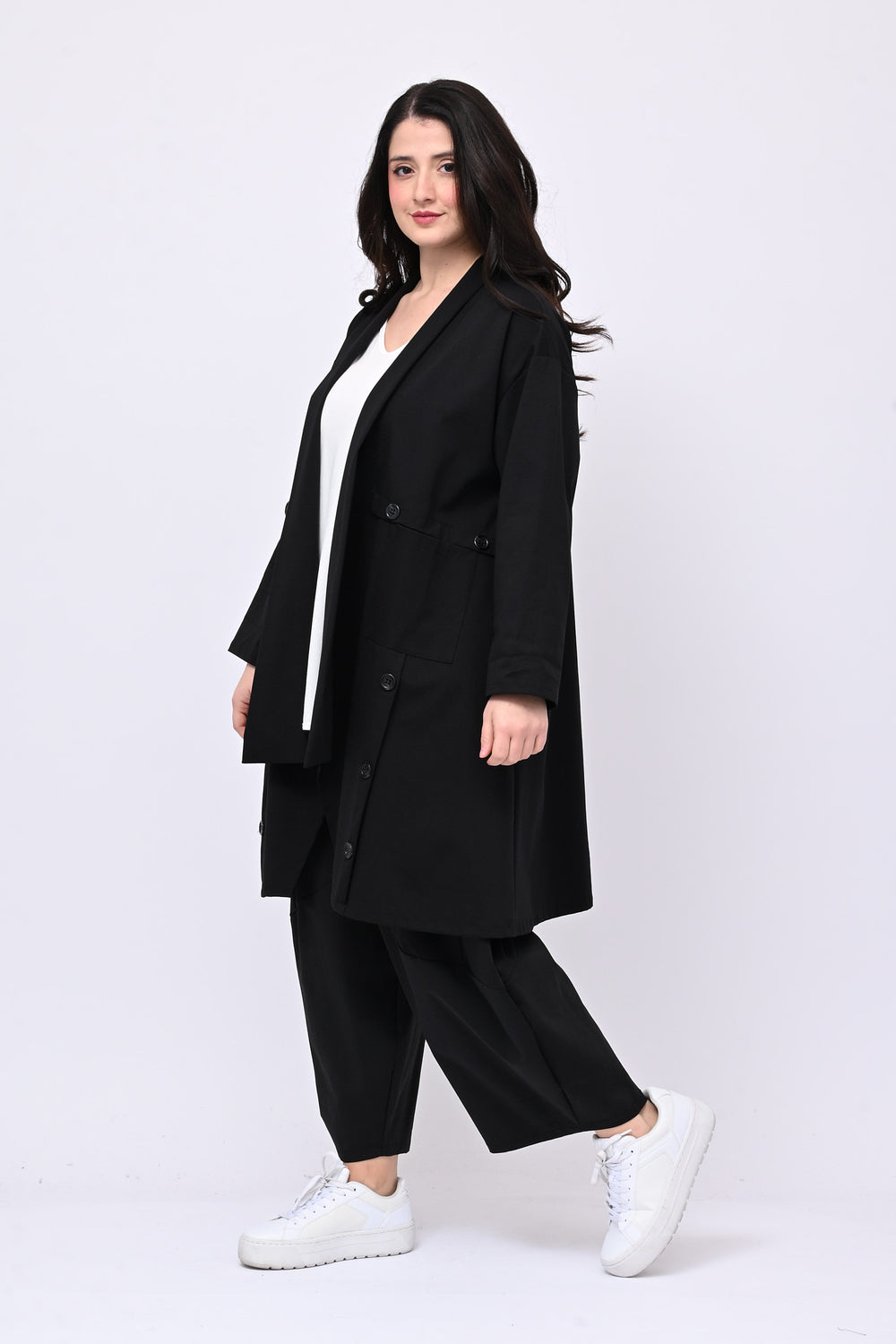 Spolverino sciallato e bottoni - Nero