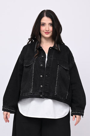 Giacca jeans bulloni - Nero