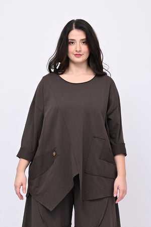 Completo felpa bottone - Moro