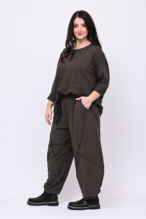 Completo felpa bottone - Moro