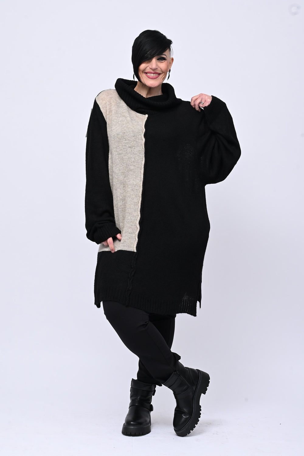 Pull collone bicolore - Nero / Burro