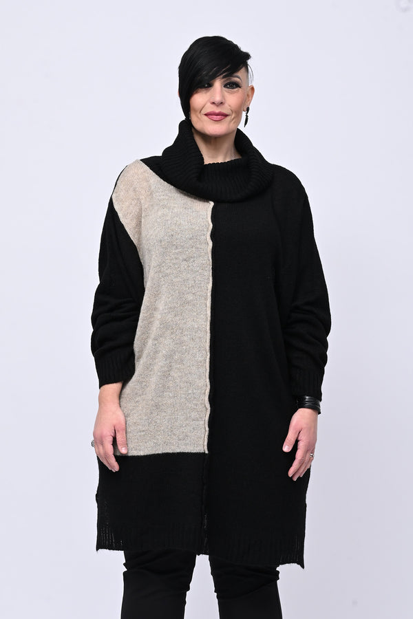Pull collone bicolore - Nero / Burro