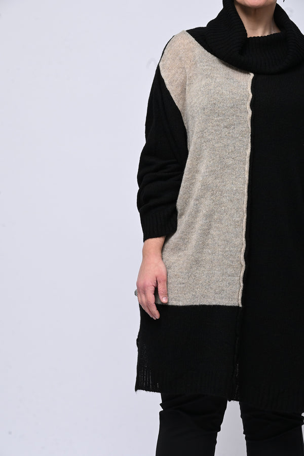 Pull collone bicolore - Nero / Burro