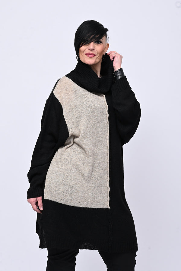 Pull collone bicolore - Nero / Burro
