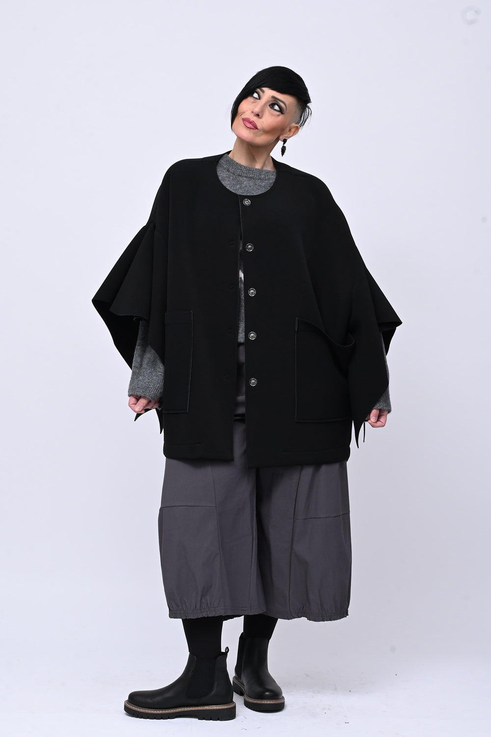 Cappotto neoprene maxi manica - Nero