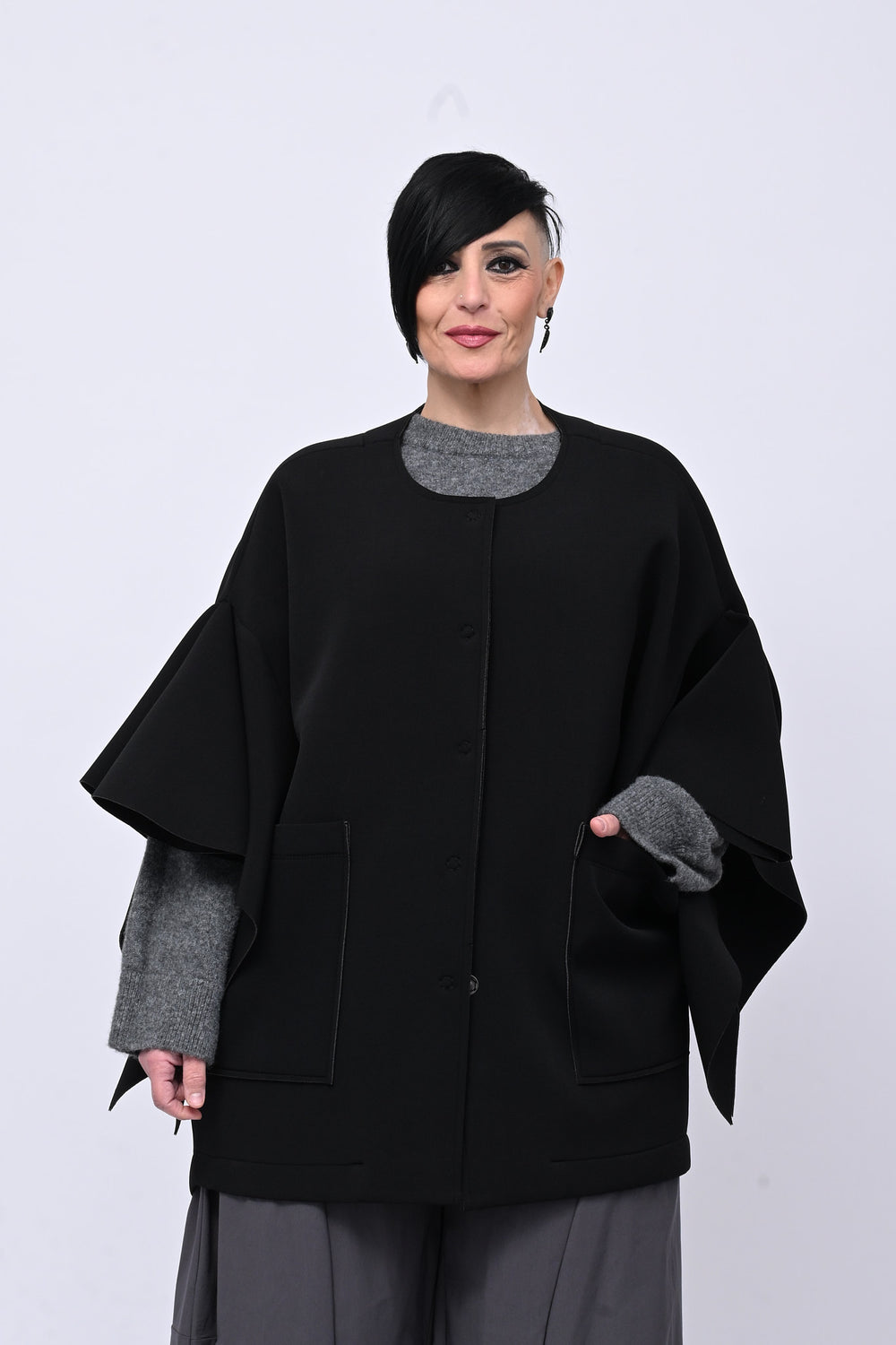 Cappotto neoprene maxi manica - Nero