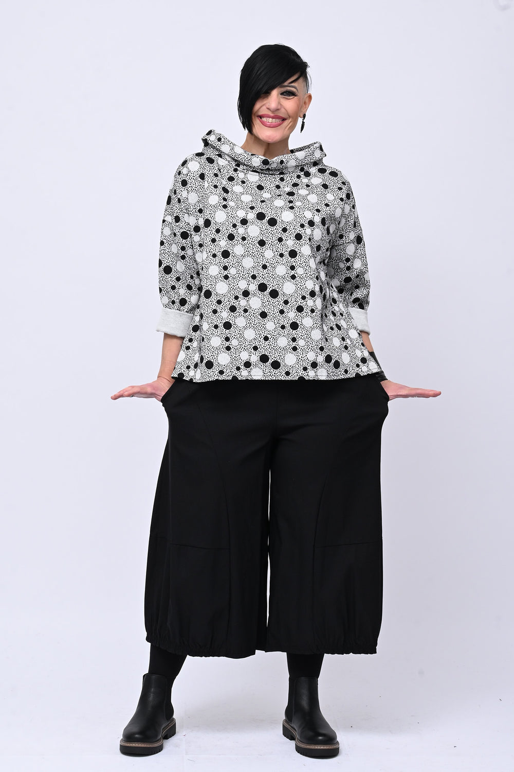 Maglia punto Milano pois - Nero / Bianco