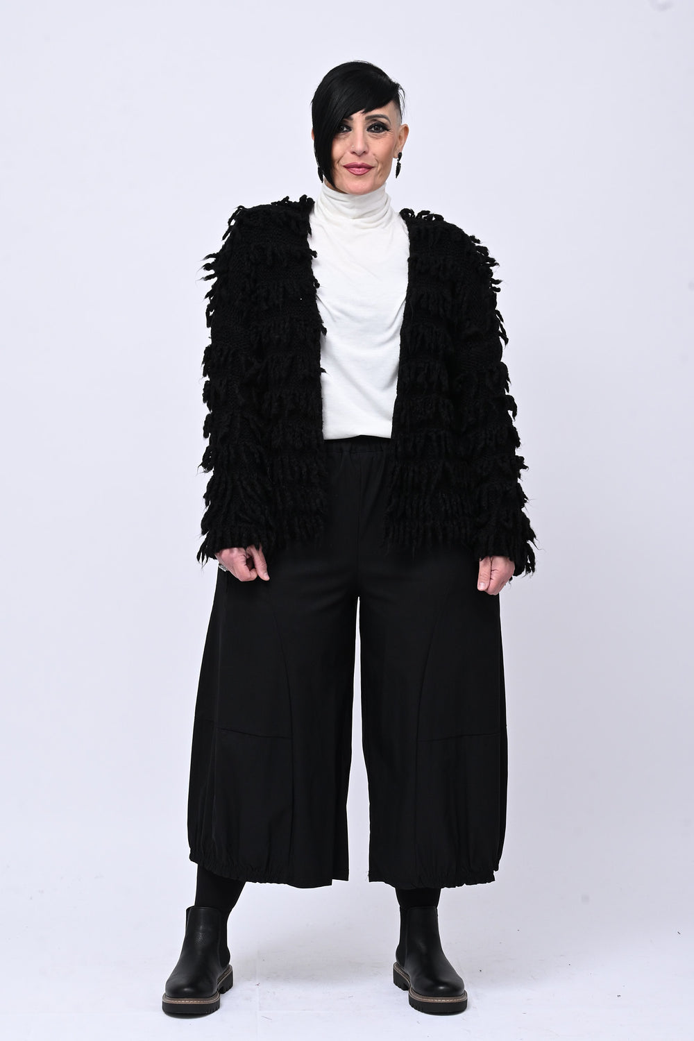 Cardigan lana frange - Nero