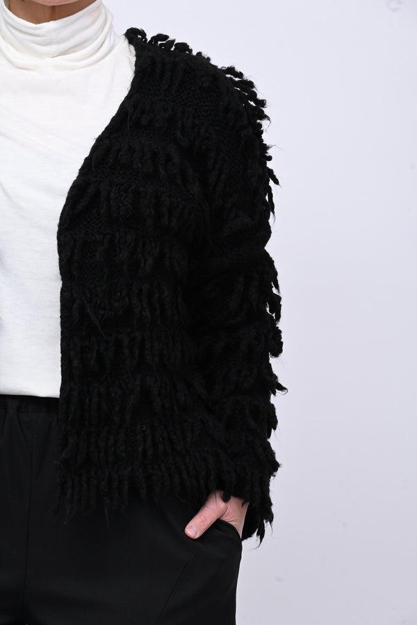 Cardigan lana frange - Nero