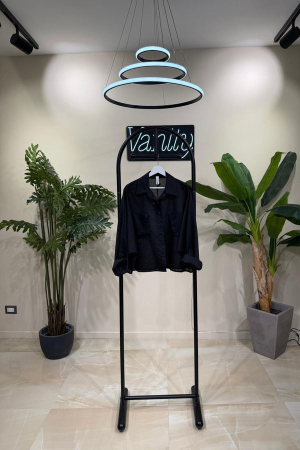 Camicia shantung tasche - Nero