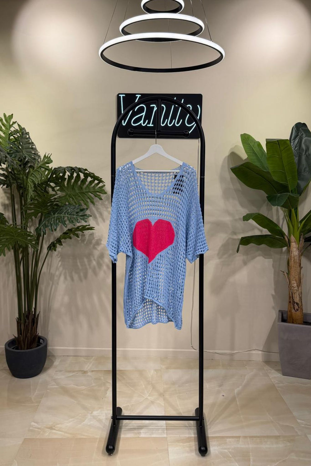 Maglia rete cuore - Celeste