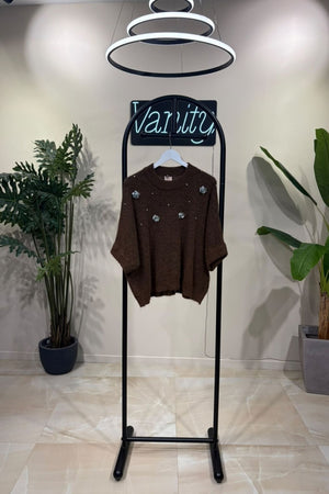 Pull mezza manica paillettes - Moro