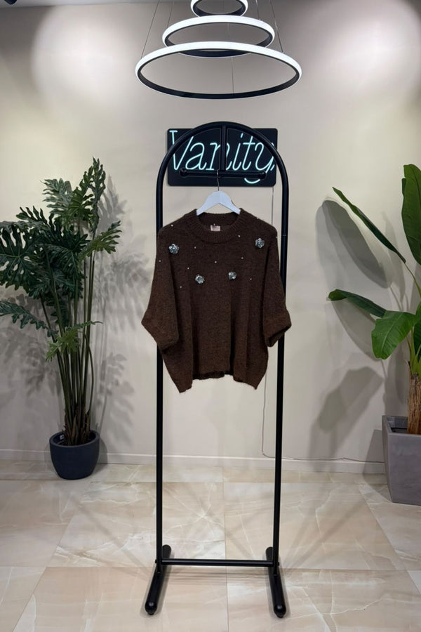 Pull mezza manica paillettes - Moro
