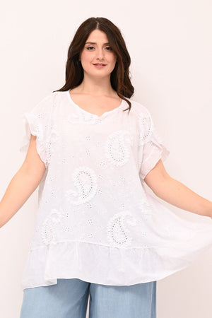 Blusa sangallo rouches - Bianco
