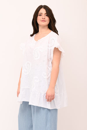 Blusa sangallo rouches - Bianco