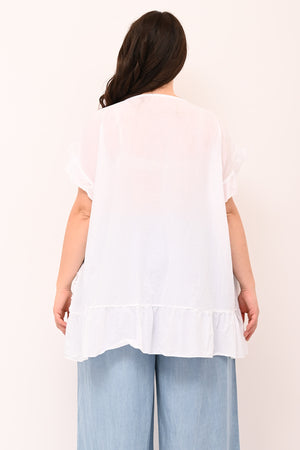 Blusa sangallo rouches - Bianco