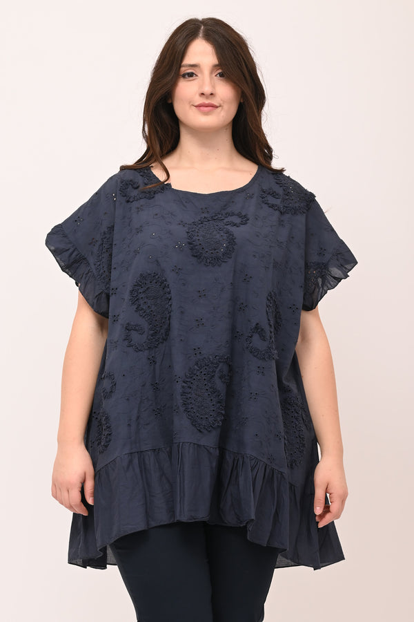 Blusa sangallo rouches - Blu