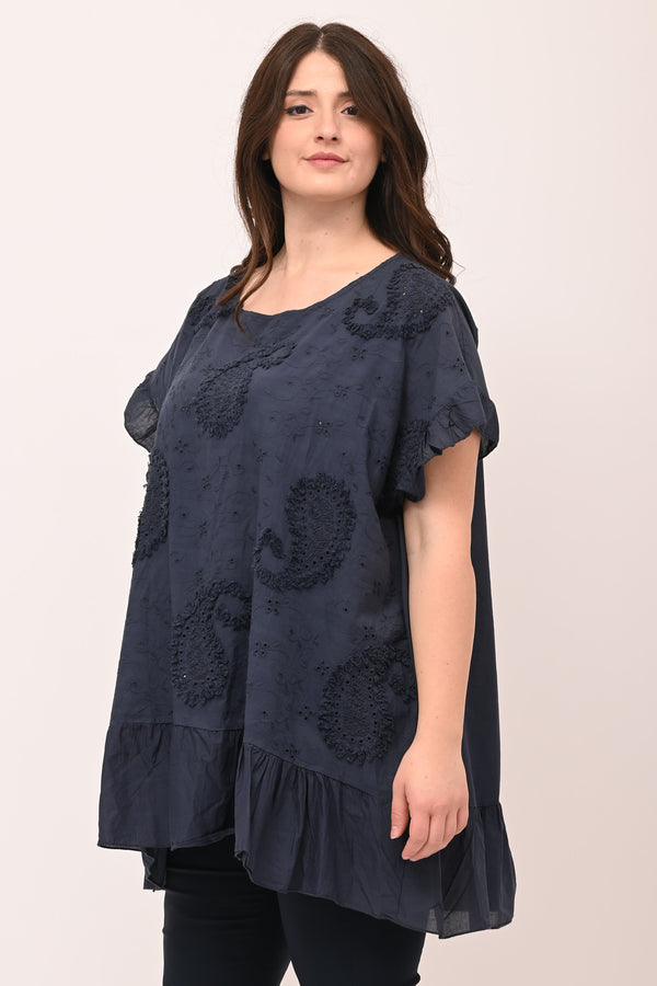 Blusa sangallo rouches - Blu