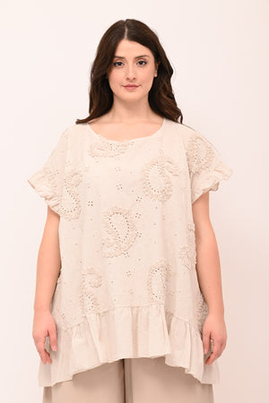 Blusa sangallo rouches - Nude