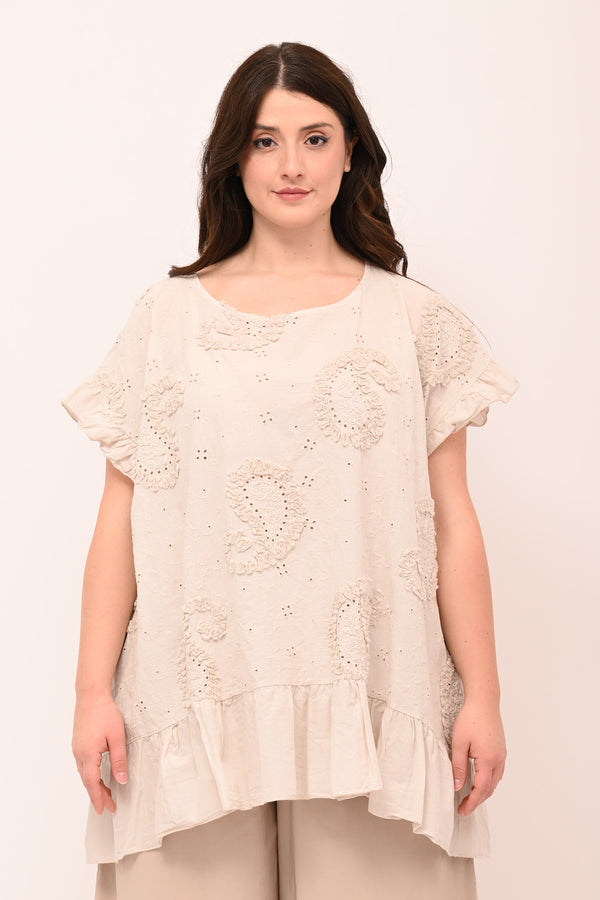 Blusa sangallo rouches - Nude