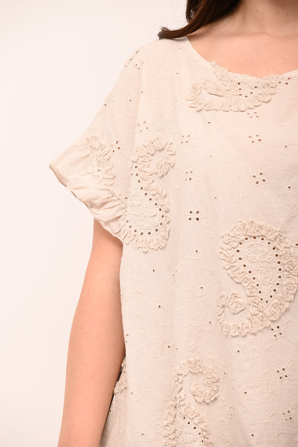 Blusa sangallo rouches - Nude